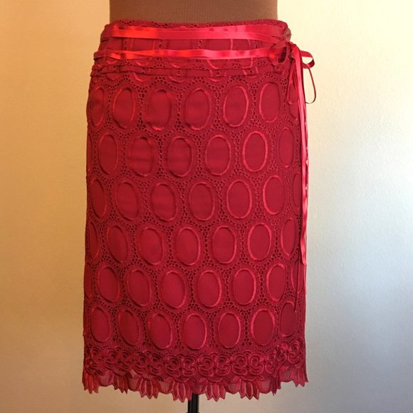 SYLVIA RIELLE Parisian Designer Red Lace Skirt - Picture 3 of 12